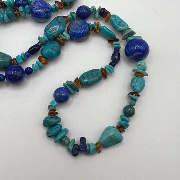 ✨️Jay King Lapis Lazuli Howlite Turquoise Amber 42" Lenth Infinity Necklace! - Picture 8 of 10